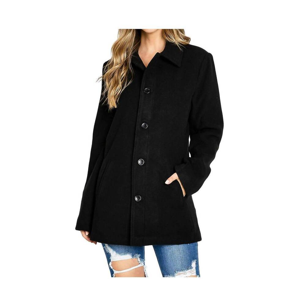 NEW PALOMARES APPAREL classic warm fleece midi car coat in black
